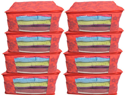 ARDVI designer saree cover Red flower metalic print non woven saree cover set of 8 piece redmet08(Red)