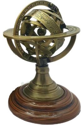 Ascent India Antique Brass Armillary Globe Wood Base Collectible Home Decorative Gift Armillary globe armillary World Globe(5 inch brown)