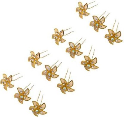 Zintalic Gold Plated Flowery Juda U Fashioner Hair Pin, Hair Accessory Set, pack of 12 pcs. Hair Pin(Gold)