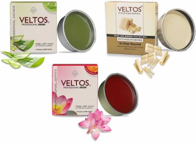 Veltos PROFESSIONAL WHITE CHOCOLATE AND ALOE-VERA AND RED ROSE PEEL OFF HAIR REMOVAL KATORI WAX COMBO PACK OF 3 FACIAL WAX Wax(0.24 g, Set of 3)