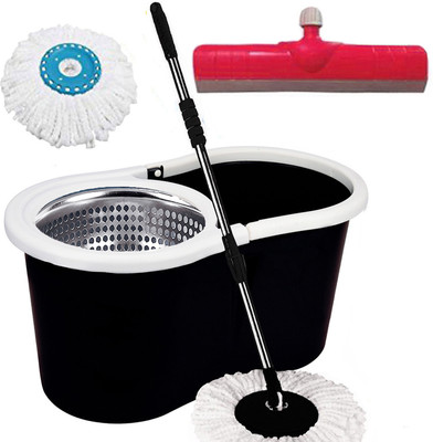 V-MOP Classic Steel Magic Dry Bucket Mop - 360 Degree Self Spin Wringing With 1 Super Absorbers with 1 Floor Wiper for Home & Office Floor Cleaning Mop Set BB1 Mop Set