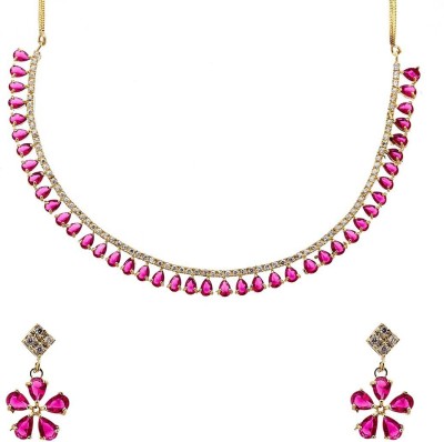 ZENEME Alloy Gold-plated Pink, Gold Jewellery Set(Pack of 1)