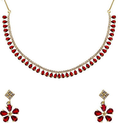 ZENEME Alloy Gold-plated Red Jewellery Set(Pack of 1)