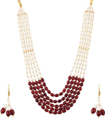 ZENEME Alloy Gold-plated White, Maroon Jewellery Set(Pack of 1)