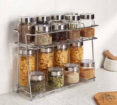 Young wolf Spice Rack Stainless Steel 2 Layer Corner Stand Kitchen Bathroom Multipurpose Storage Rack/Shelf 1 Piece Spice Set  (Stainless Steel)