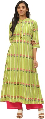 Kurti'S Women Striped A-line Kurta(Light Green)