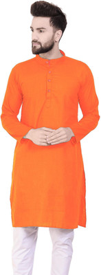 AD & AV Men Solid Straight Kurta(Orange)