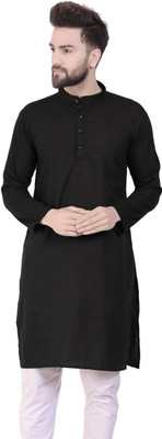 AD & AV Men Solid Straight Kurta(Black)