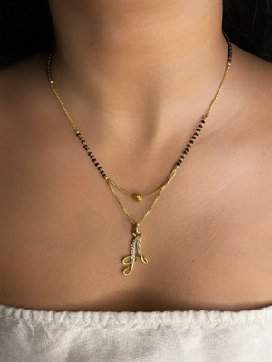 JETWAL A Name Pendant Diamond Attached Alphabet Word A Locket with 18 Inch Chain Alloy Mangalsutra