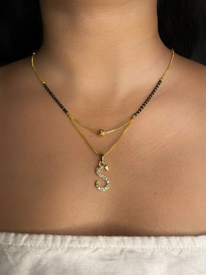 JETWAL S Name Pendant Diamond Attached Alphabet Word S Locket with 18 Inch Chain Alloy Mangalsutra