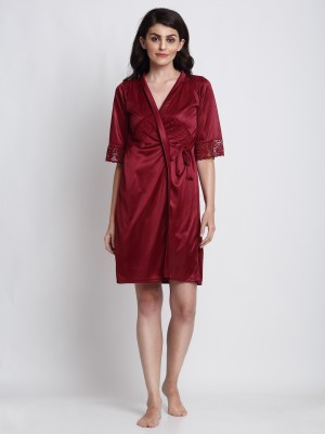 Claura Women Nighty with Robe(Maroon)