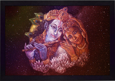Ritwika's Abstract Wall Art Of Shree Radha And Krishna With Frame for Home and Office Decor Digital Reprint 9.5 inch x 13.5 inch Painting(With Frame)
