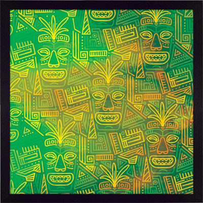 Ritwika's Abstract Wall Art Of Mask Sketches In Green With Frame for Home and Office Decor Digital Reprint 13.5 inch x 13.5 inch Painting(With Frame)