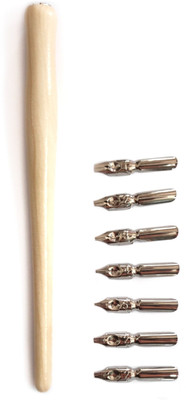 Definite Art Lacquered Wooden Handle Calligraphy Pen with 7 Nibs (T1, T2, T3, T4, T5, N2 and Z2) Calligraphy(Ink Color - Beige)
