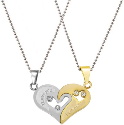 Shiv Jagdamba Valentine Day Gift Broken Heart 2pc Couple Locket Gold And Silver Stainless Steel Necklace Chain For Men And Women Sterling Silver Stainless Steel Pendant
