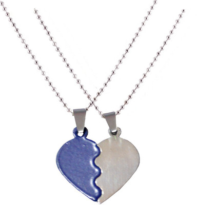Shiv Jagdamba Valentine Day Gift Broken Heart 2pc Couple Locket Blue And Silver Zinc Sterling Silver Zinc, Metal Pendant