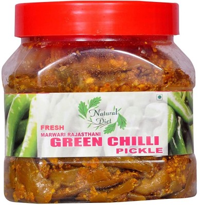 Natural Diet Marwari Rajasthani Green Chilli Pickle Organic Fresh Hari Mirch ka Achar- 400g Green Chilli Pickle(400 g)