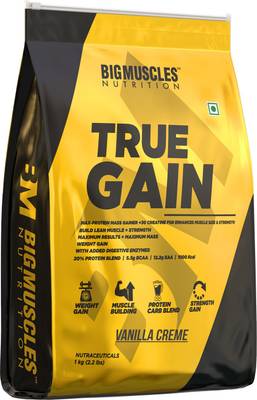 BIGMUSCLES NUTRITION True Gain Lean Whey Protein Muscle Mass Gainer, 3g Creatine, 1000 Kcal Per Serv. Weight Gainers/Mass Gainers  (1 kg, Vanilla Creme)