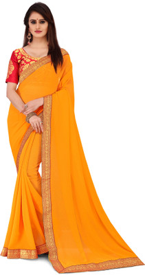 ANAND Solid/Plain Bollywood Chiffon Saree(Yellow)