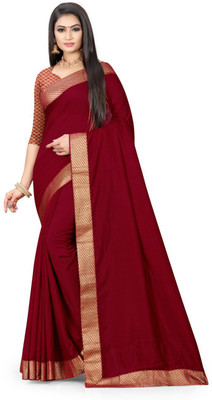 mahalaxmi fab Solid/Plain Daily Wear Silk Blend Saree(Maroon, Red)