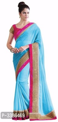 ROFOLO Solid/Plain Bollywood Georgette, Silk Blend Saree(Light Blue)