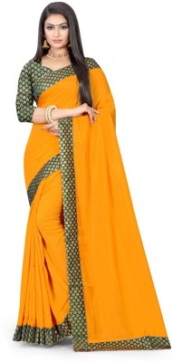 mahalaxmi fab Solid/Plain Daily Wear Silk Blend Saree(Yellow)