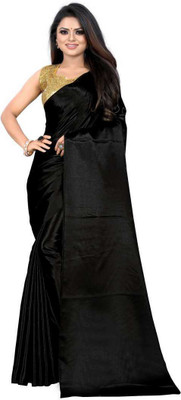Aruna Sarees Solid/Plain Bollywood Satin Saree(Black)