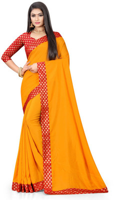 mahalaxmi fab Solid/Plain Daily Wear Silk Blend Saree(Yellow)