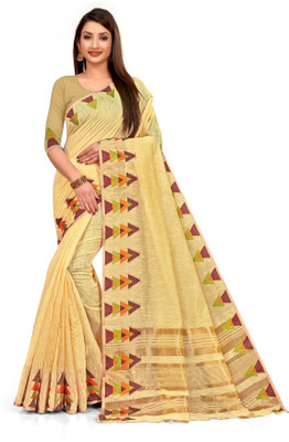 Leeza Store Self Design, Solid/Plain Mysore Cotton Linen Saree(Yellow)