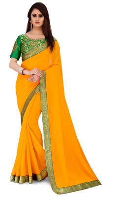 ANAND Solid/Plain Bollywood Chiffon Saree(Yellow)
