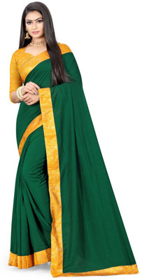 mahalaxmi fab Solid/Plain Daily Wear Silk Blend Saree(Dark Green)