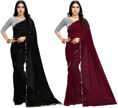 kashvi sarees Embellished, Plain Bollywood Chiffon Saree(Pack of 2, Black, Maroon)