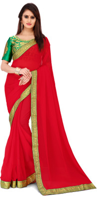 kashvi sarees Solid/Plain Bollywood Chiffon Saree(Red)