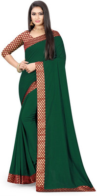 mahalaxmi fab Solid/Plain Daily Wear Silk Blend Saree(Green)