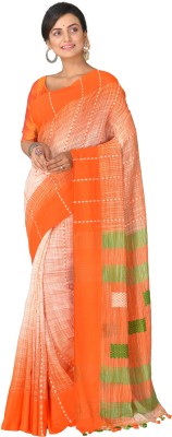 Mystory Woven Handloom Handloom Pure Cotton Saree(Orange, White)