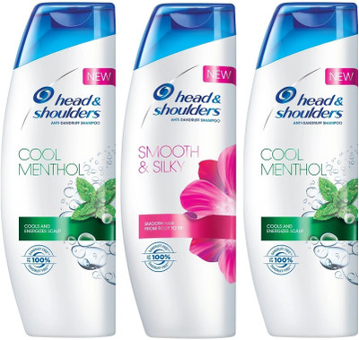 HEAD & SHOULDERS Anti Dandruff 2 Cool Menthol And 1 Smooth & Silky Shampoo Each 340ml Pack Of 3(1020 ml)