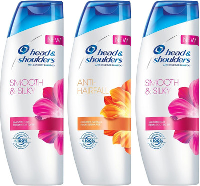 HEAD & SHOULDERS Anti Dandruff 2 Smooth & Silky And 1 Anti Hairfall Shampoo Each 340ml Pack Of 3(1020 ml)