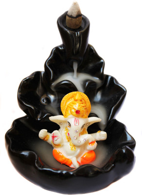 Jiyansh Creation Smoke Ganesha Water Fountain Backflow Burner Polyresin Incense Holder Decorative Showpiece  -  6.5 cm(Polyresin, Black)