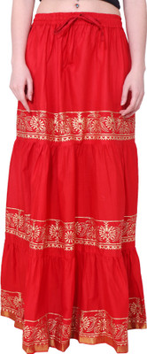 DIAMO Self Design Women Flared Red Skirt