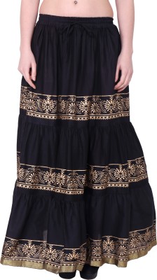 DIAMO Self Design Women Flared Black Skirt