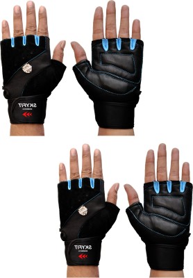 LITE FEEL COMBO Of 2 Super Leather Padded Wrist Support Gym Sports Gloves Skating Gloves(Black, Blue)