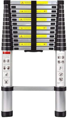 GOBBLER 12.5 Feet (3.8m) Ultra-Stable Portable Aluminium Telescopic Ladder for Home & Outdoor use, with 13 Steps , EN-131 Certified Aluminium Ladder(Hand Rail)