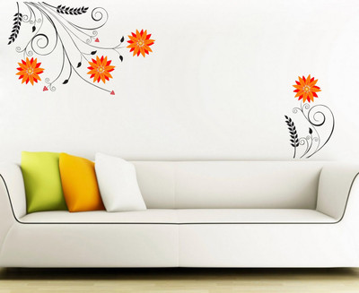VCREATE DECOR 58 cm Flower design Removable Sticker(Pack of 2)