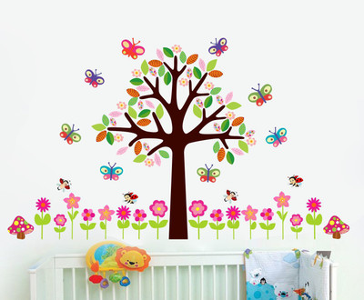 VCREATE DECOR 58 cm Flower tree Removable Sticker(Pack of 1)