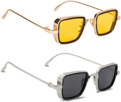 tikna Retro Square Sunglasses(For Boys & Girls, Black, Yellow)