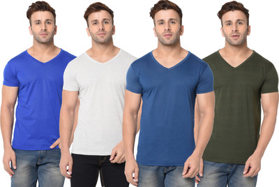 Adorbs Solid Men V Neck Dark Blue, Dark Green, White T-Shirt