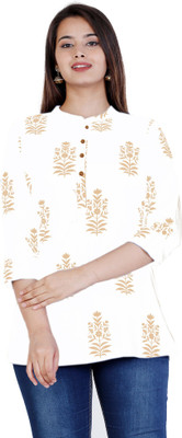 siddhanam Casual 3/4 Sleeve Printed Women White Top