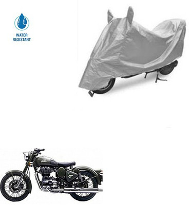 SRENTERPRISES Two Wheeler Cover for Royal Enfield(Battle Green, Silver)