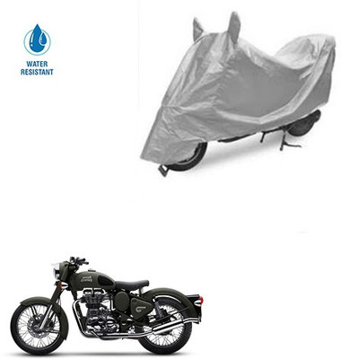 SRENTERPRISES Two Wheeler Cover for Royal Enfield(Battle, Silver)