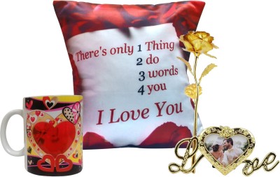 Saugat Traders Cushion, Mug, Artificial Flower Gift Set